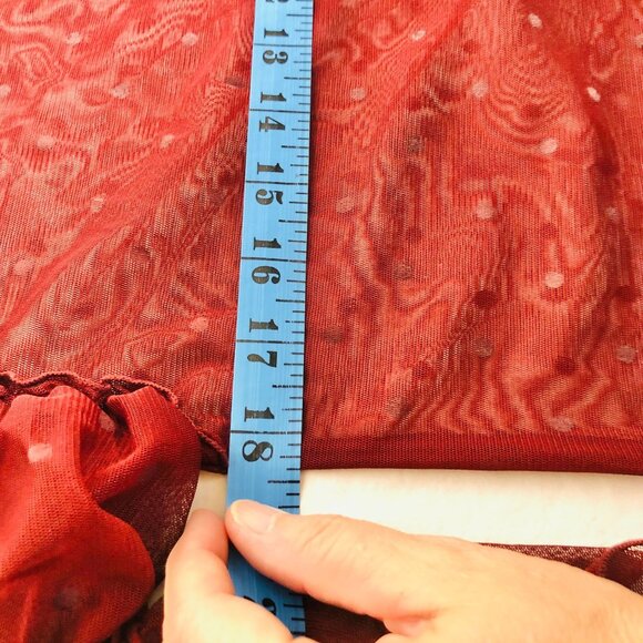 Express Small Petite Sheer Maroon Lacy Top Ruffled Bell 3/4 Sleeves Spotted - Picture 10 of 10